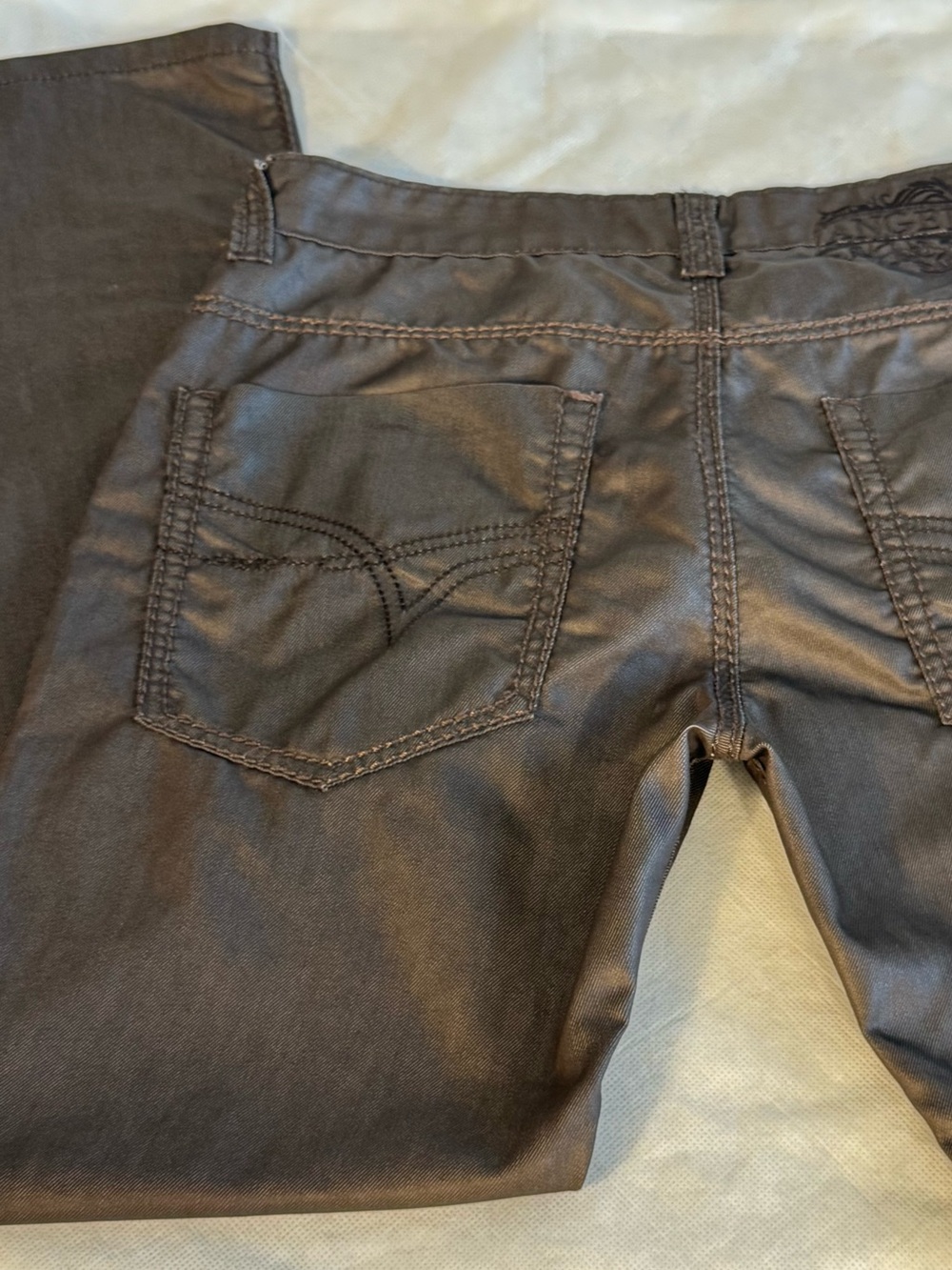 Angelino Coated Denim Pants Leather Trim Brown 34x33 Designer